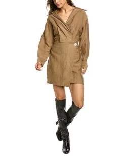 Vince Collared Linen-Blend Wrap Dress Women