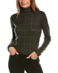 Vince Windowpane Plaid Turtleneck Cashmere Sweater Women