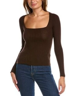 Vince Ribbed Square Neck Wool Sweater Women