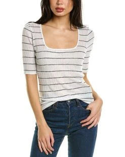 Vince Striped Elbow-Sleeve Top Women