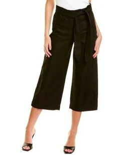 Vince Tie Front Crop Linen-Blend Wide Pant Women