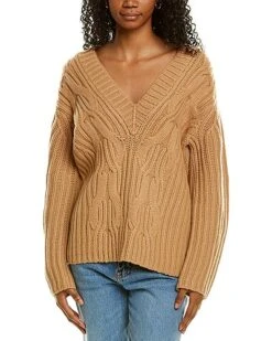 Vince Cable Front V-Neck Wool & Cashmere-Blend Sweater Women