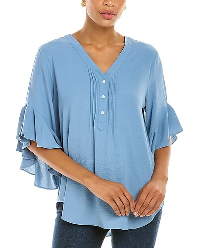 Vince Camuto Flutter Sleeve Henley Blouse Women 3 Vince Camuto Flutter Sleeve Henley Blouse Women