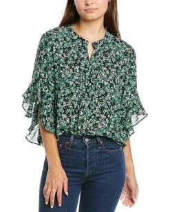 Vince Camuto Flutter Sleeve Pintuck Field Blouse Women