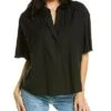 Vince Shirred Band Collar Linen-Blend Top Women