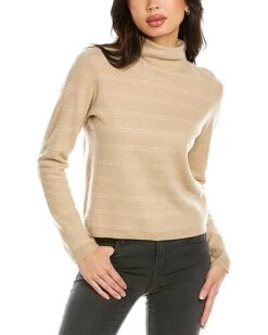 Vince Striped Fitted Turtleneck Cashmere Sweater Women