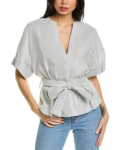 Vince Cuffed Linen-Blend Blouse Women 3 Vince Cuffed Linen-Blend Blouse Women