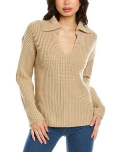 Vince V-Neck Collared Wool & Cashmere-Blend Pullover Women