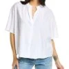 Vince Shirred Band Collar Linen-Blend Top Women -Vince 1411980757 RLLD 1