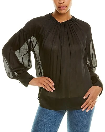 Vince Shirred Neck Silk Blouse Women 3 Vince Shirred Neck Silk Blouse Women
