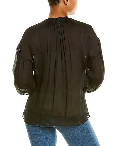 Vince Shirred Neck Silk Blouse Women 4 Vince Shirred Neck Silk Blouse Women - Image 2